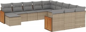 vidaXL 12 részes bézs polyrattan kerti ülőgarnitúra párnákkal