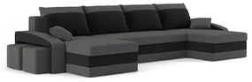 SPARTAN U alakú kinyitható kanapé két puffal Szürke / fekete