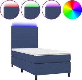 vidaXL kék szövet rugós és LED-es ágy matraccal 90x190 cm