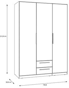 MARO gardróbszekrény tükörrel, 150x213 cm, artisan tölgy