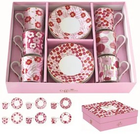 Porcelán eszpresszócsésze+alj 6 személyes,100ml,dobozban,Coffee Mania,Flower Power pink