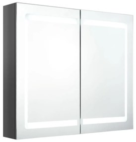 fényes szürke LED-es tükrös fürdőszobaszekrény 80 x 12 x 68 cm