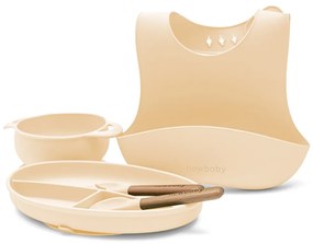 New Baby bézs színű szilikon étkészlet gyerekeknek