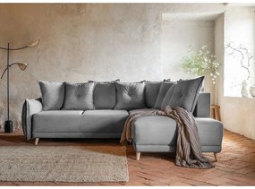 Szürke kordbársony kinyitható sarokkanapé (jobb oldali) Lazy Lukka – Miuform