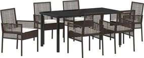 vidaXL Kert étkező szett párnával 7 pcs Barna polirattan
