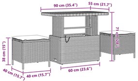10 részes kerti kanapé szett párnákkal szürke poli rattan akáciából, 3 részes kerti étkező szett párnákkal szürke poli rattan akáciából