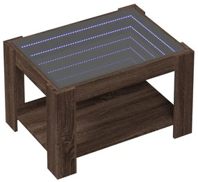 Barna tölgy szerelt fa dohányzóasztal LED-del 73 x 53 x 45 cm