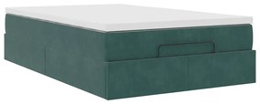 sötétzöld bársony ottomán ágy matraccal 120x190 cm