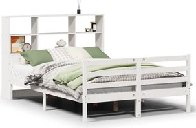 vidaXL fehér tömör fenyőfa könyvespolcos ágy matrac nélkül 140x200 cm