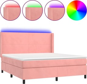 vidaXL rózsaszín bársony rugós és LED-es ágy matraccal 160x200 cm