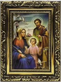 Vászonkép 10x15cm Szent Család (kék kabát) keret dísz