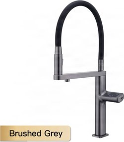 Konyhai csaptelep ELITE EDITION KFS1814 érzékelővel, kihúzható zuhanyfejjel és szűrtvíz-kifolyóval, több színváltozatban — Gunmetal szürke