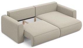 Bézs bársony kinyitható-tárolóhelyes sarokkanapé (jobb oldali-heverő résszel) Kapua – Makamii
