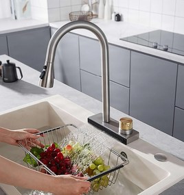 Konyhai csaptelep EYN KW1599 kihúzható, több vízsugaras zuhanyfejjel és széles vízeséses kifolyóval, több színváltozatban — Matt fekete