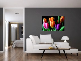 Tulipánok képe fekete alapon (90x60 cm)