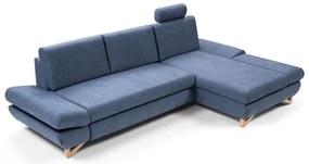 Ágyazható kárpitozott L-alakú sarok ülőgarnitúra tárolóhellyel AVESTA, jobbos, kék