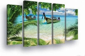 Vászonkép 150x100 Trópusi tengerpart paradicsom sziget pálmafák tenger óceán hajók