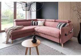 Világos rózsaszín bársony kinyitható sarokkanapé (bal oldali) Sweet Harmony – Miuform