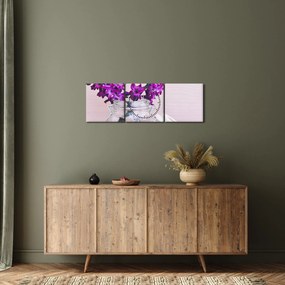 Lila virágok képe (órával) (90x30 cm)