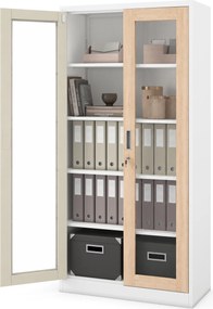 Fém szekrény vitrinnel fehér / sonoma tölgy: Eco Design AMELIA, 900 x 1850 x 400 mm