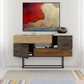 Barna-natúr színű alacsony komód tölgyfa dekorral 145x82 cm Titan – Marckeric