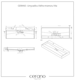 CERANO - Öntött márvány mosogató Vita - falra és munkalapra - 2 csap lyuk - matt fehér - 120x46 cm, CER-CER-8050BD6941