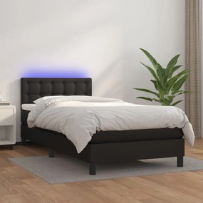 fekete műbőr rugós ágy matraccal és LED-del 90x190 cm