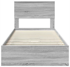 vidaXL Tárolós Ágy fejtámlával Szürke Sonoma 75 x 190 cm Faanyag
