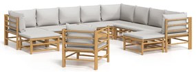 vidaXL 12 részes bambusz kerti ülőgarnitúra világosszürke párnákkal