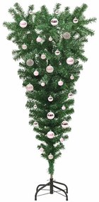 Felfelé fordított műfenyő világítással és golyókkal Zöld 150 cm