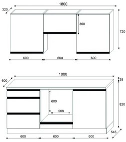 MARINA 180 cm-es konyhabútor, Craft tölgy