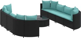 vidaXL 9 részes fekete polyrattan kerti ülőgarnitúra párnákkal