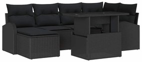 Kerti Kanapé Szett 7 pcs Fekete Mű rattan, porszórt acél