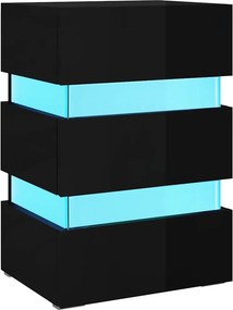 vidaXL magasfényű fekete szerelt fa LED-es éjjeliszekrény 45x35x67 cm