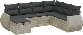 vidaXL 7 részes világosszürke polyrattan kerti ülőgarnitúra párnákkal