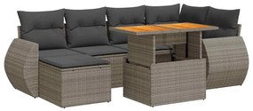 vidaXL 7 részes szürke polyrattan kerti ülőgarnitúra párnákkal