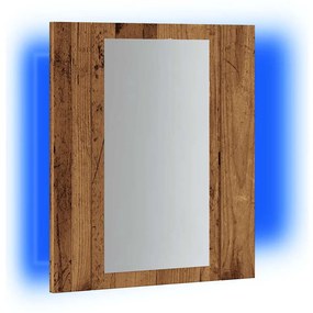 antik fa színű szerelt fa tükrös szekrény LED-del 40x12x45 cm