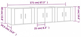 3 db barna tölgy színű fali TV-szekrény 57x34,5x40 cm