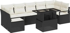 vidaXL Kerti Kanapé Szett tárolóval 8 pcs Fekete Poli rattan