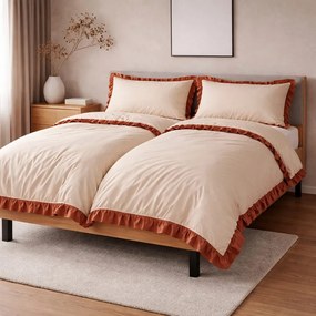 Pamut ágyneműhuzat fodros bézs 200x140cm+90x70cm TiaHome