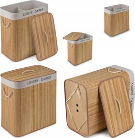 Szennyestartó Kosár Szennyestartó Két Tartály Bambusz Szabadon Álló 105L