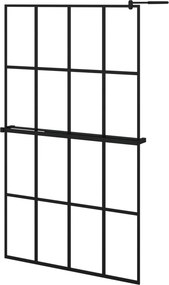vidaXL fekete ESG üveg és alumínium zuhanyfal polccal 118 x 190 cm