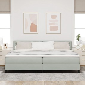 Boxspring Ágy Matrac és LED Fénnyel Világosszürke 200x200 cm Bársonyos