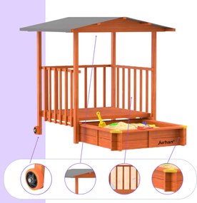 SUNNY verandás homokozó, 130x130x143cm, barna/szürke Jurhan