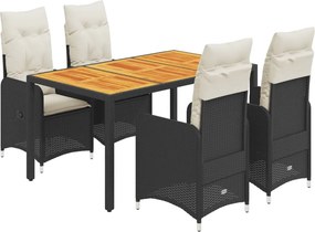 vidaXL 5 részes fekete polyrattan kerti bisztrógarnitúra párnákkal