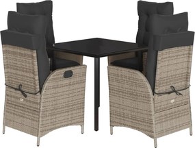 vidaXL 5 részes szürke polyrattan kerti étkezőgarnitúra párnával