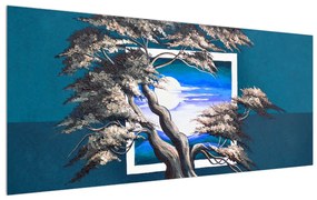 Kék kép - fa a napkeltekor (120x50 cm)
