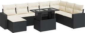 vidaXL 9 részes fekete polyrattan kerti ülőgarnitúra párnákkal