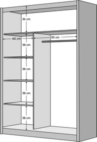 Tolóajtós szekrény, fekete/craft tölgy, 150x215 cm, LADDER