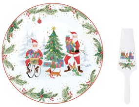 Joyful Santa karácsonyi Porcelán tortatál lapáttal 32 cm
